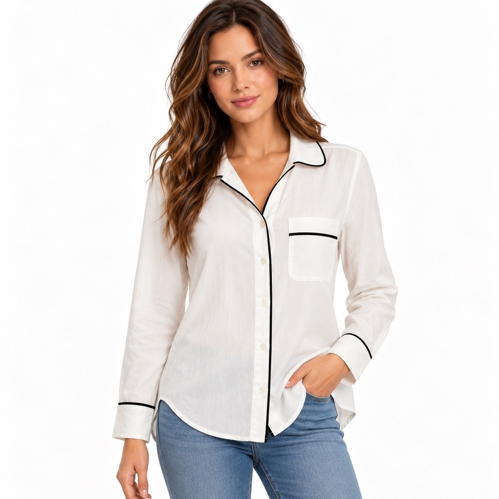 Abercrombie & Fitch White Black Contrast Button Up Size S